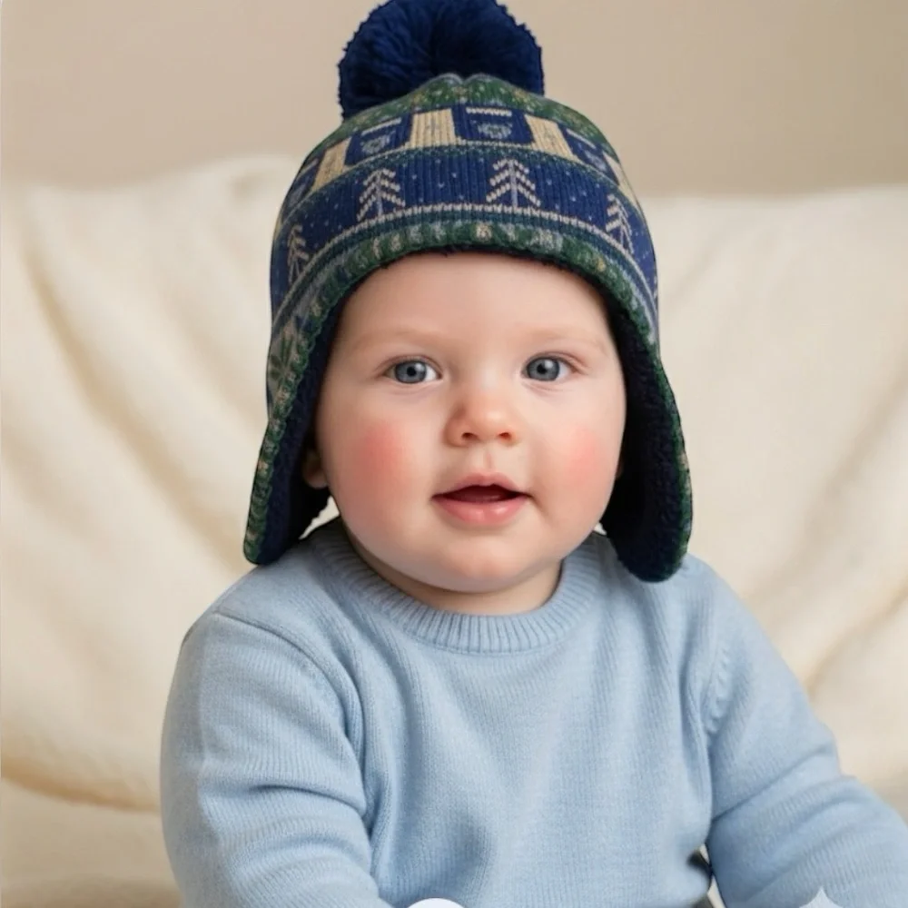 The North Face Baby Boy Blue Faroe Beanie Ear Flaps 0-6 Months XXS